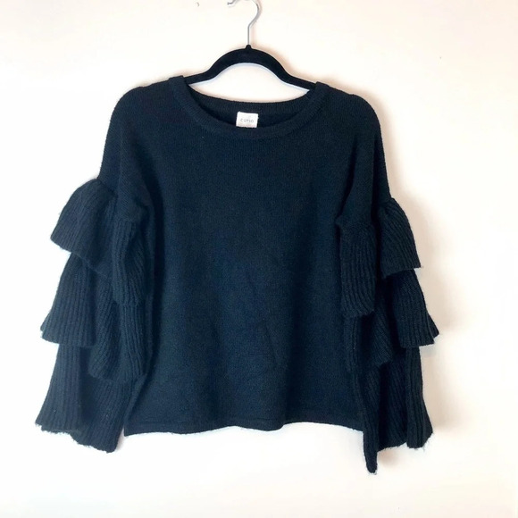 Cupio | Black Ruffle Tier Sleeve Sweater Small - Picture 2 of 6